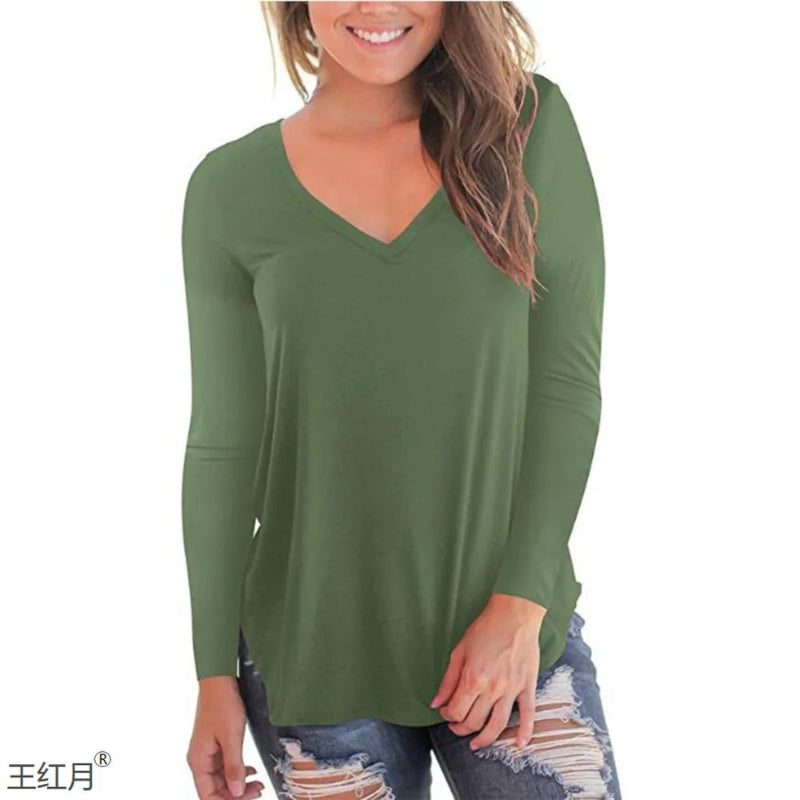 Women Top Long Sleeve V-neck - 2