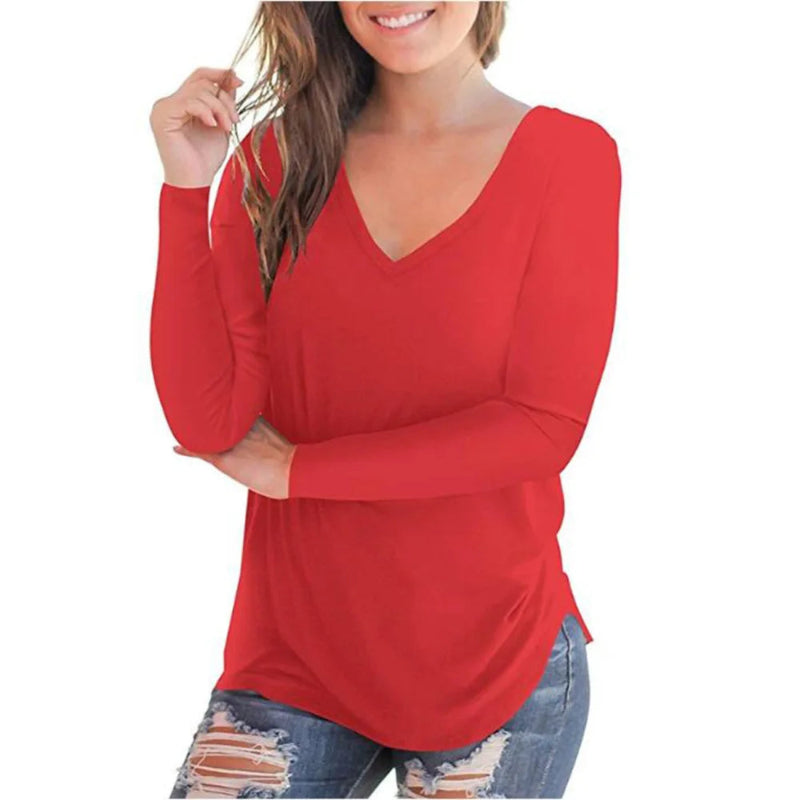 Women Top Long Sleeve V-neck - 7