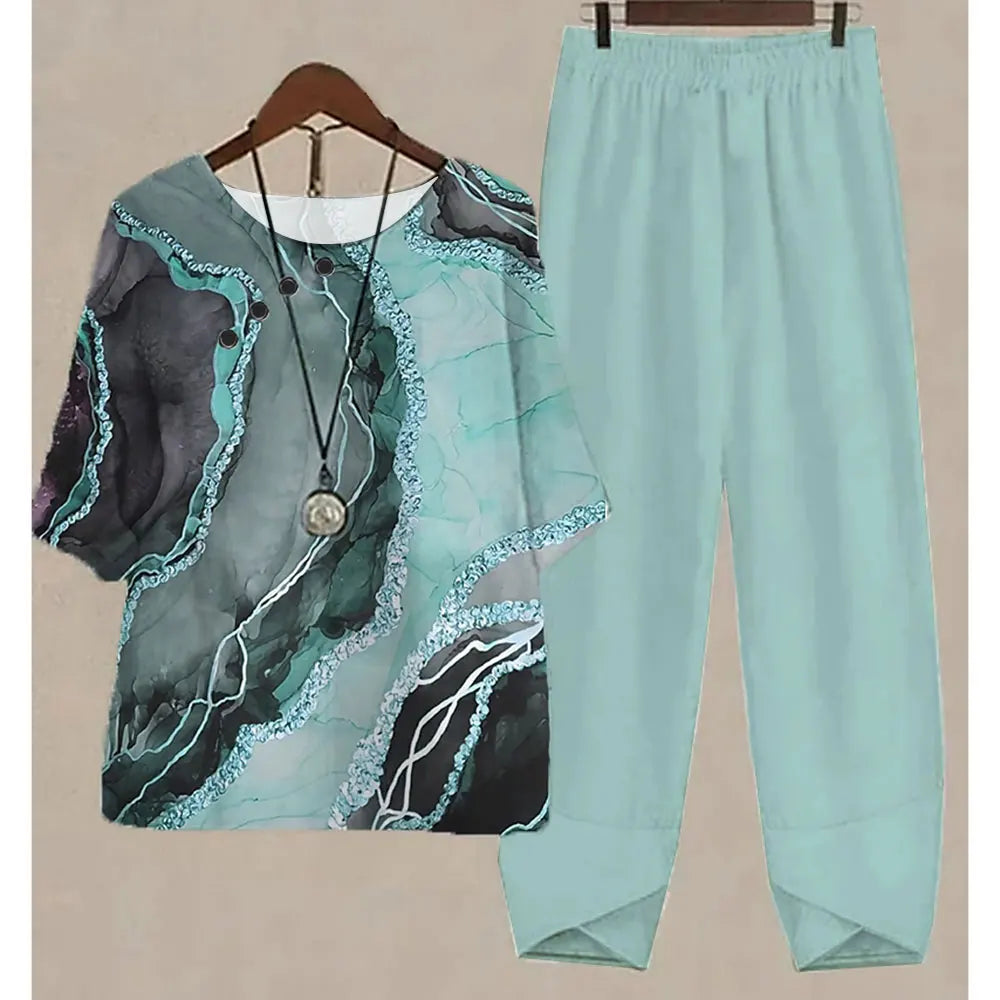 Women's Stripe Print Two Piece Set | Casual Summer Pants Outfit