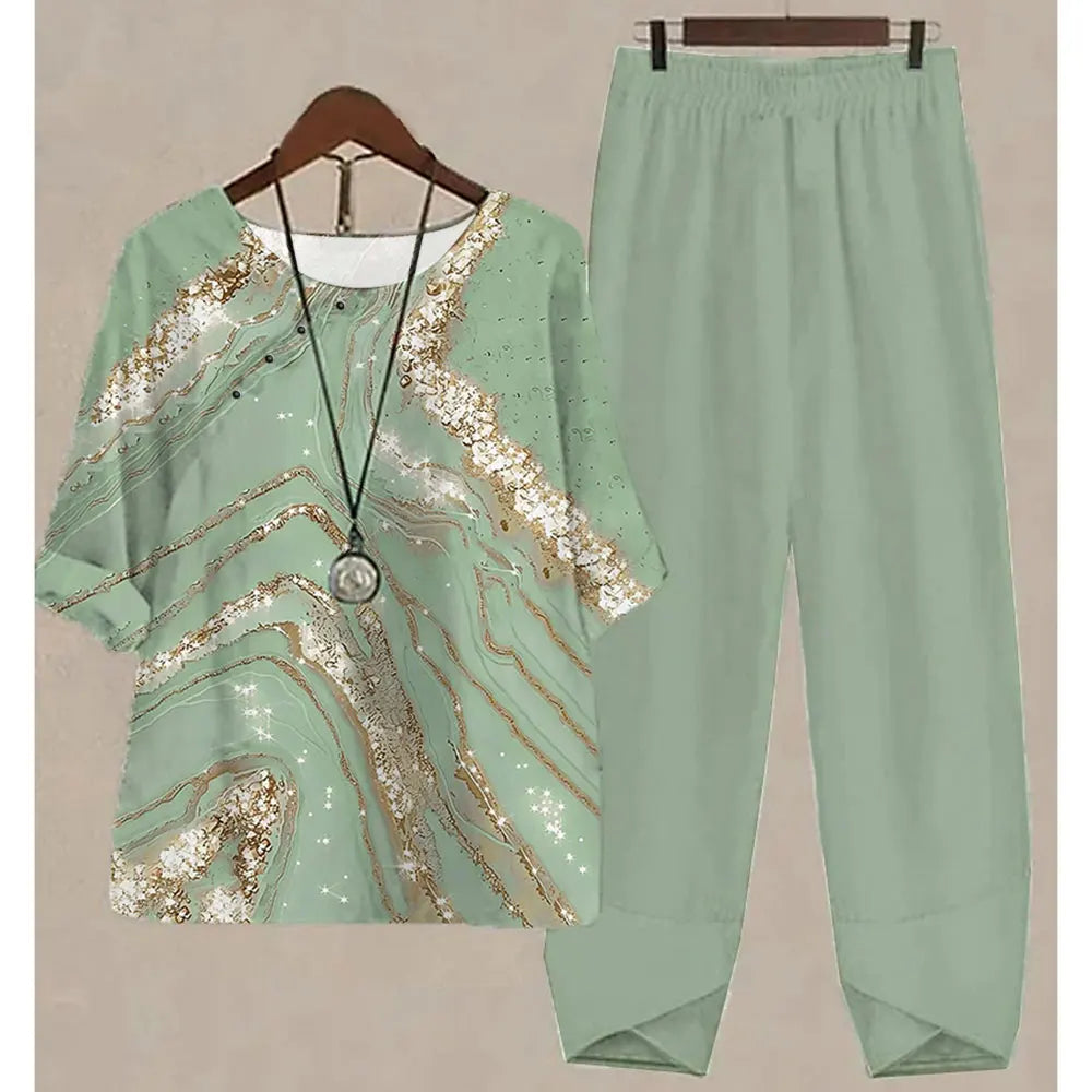 Women's Stripe Print Two Piece Set | Casual Summer Pants Outfit