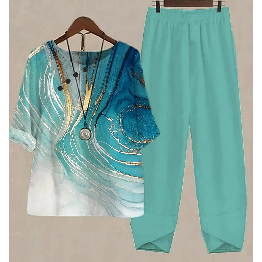 Women's Stripe Print Two Piece Set | Casual Summer Pants Outfit
