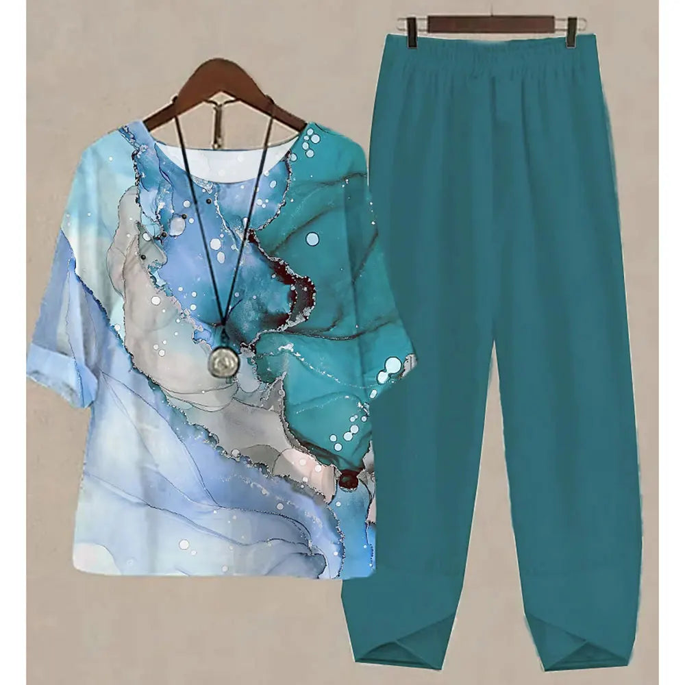 Women's Stripe Print Two Piece Set | Casual Summer Pants Outfit