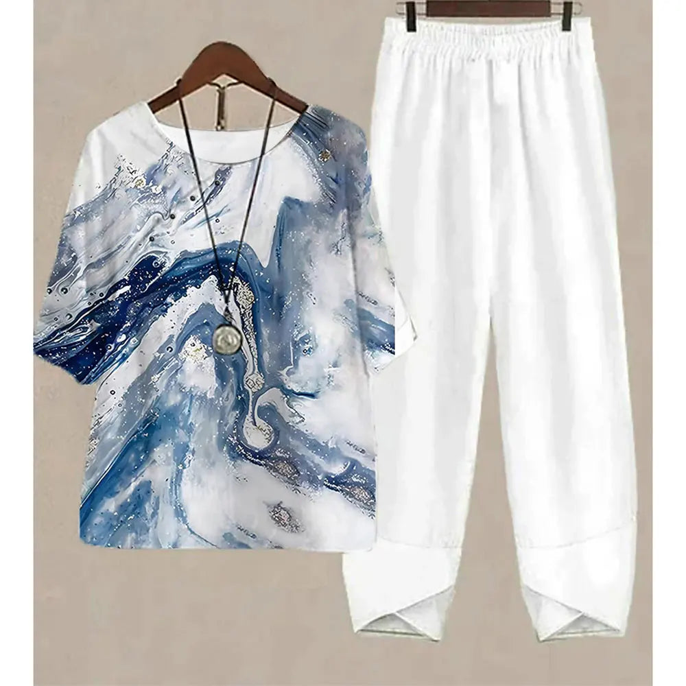 Women's Stripe Print Two Piece Set | Casual Summer Pants Outfit