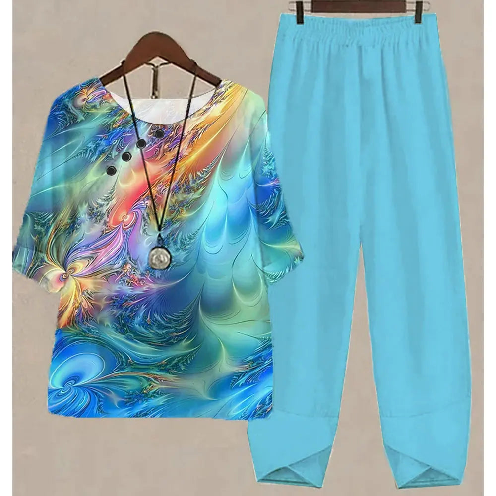 Women's Stripe Print Two Piece Set | Casual Summer Pants Outfit