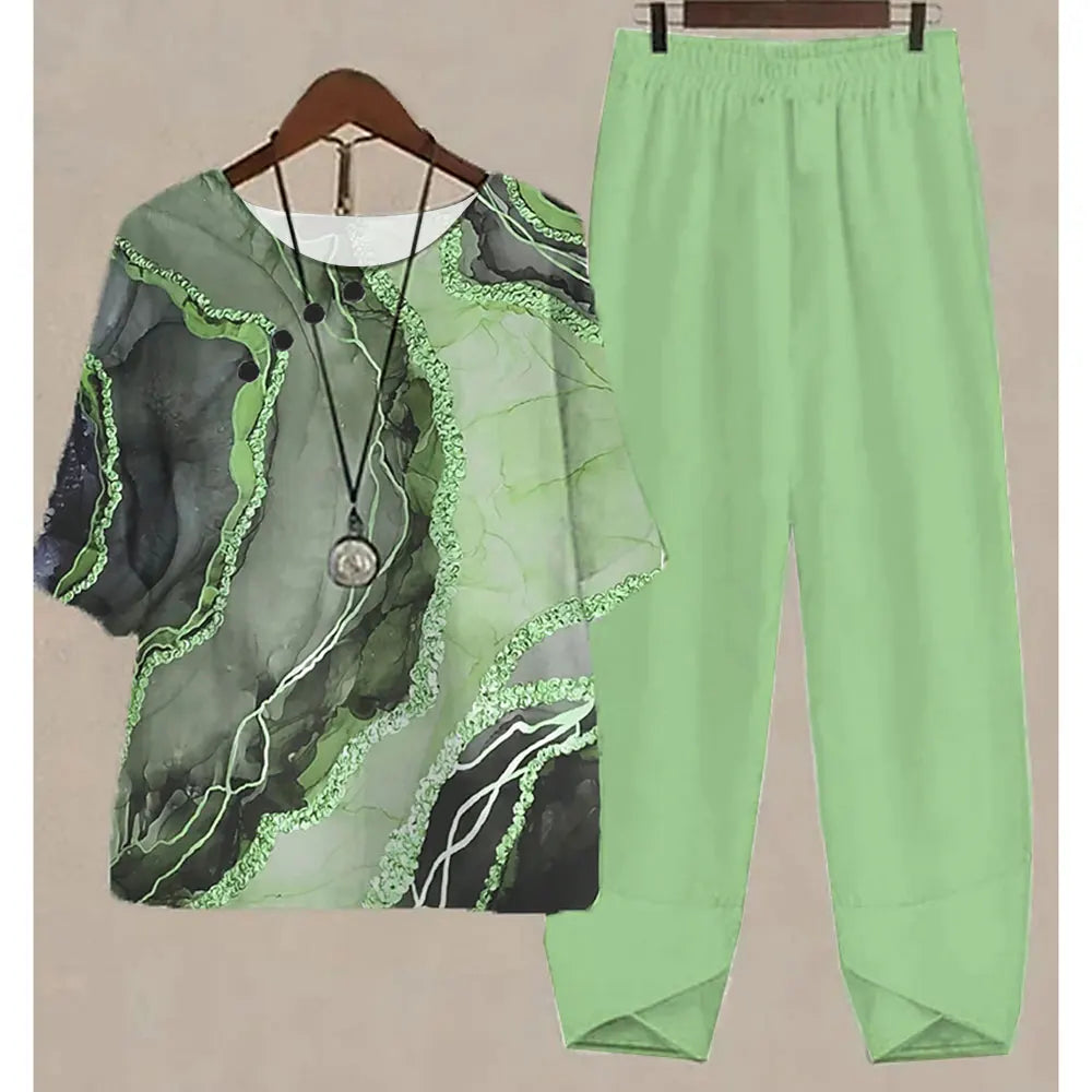 Women's Stripe Print Two Piece Set | Casual Summer Pants Outfit
