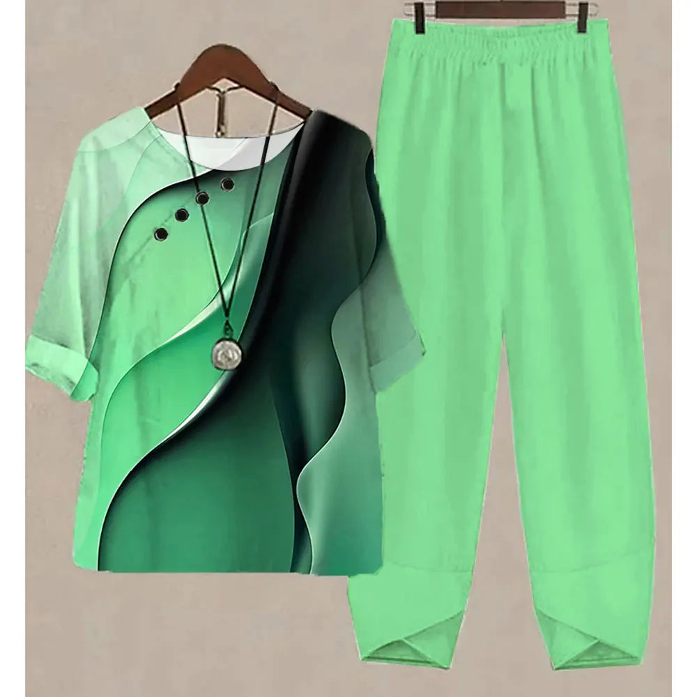 Women's Stripe Print Two Piece Set | Casual Summer Pants Outfit