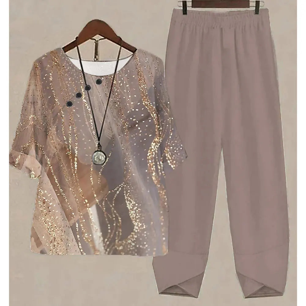Women's Stripe Print Two Piece Set | Casual Summer Pants Outfit