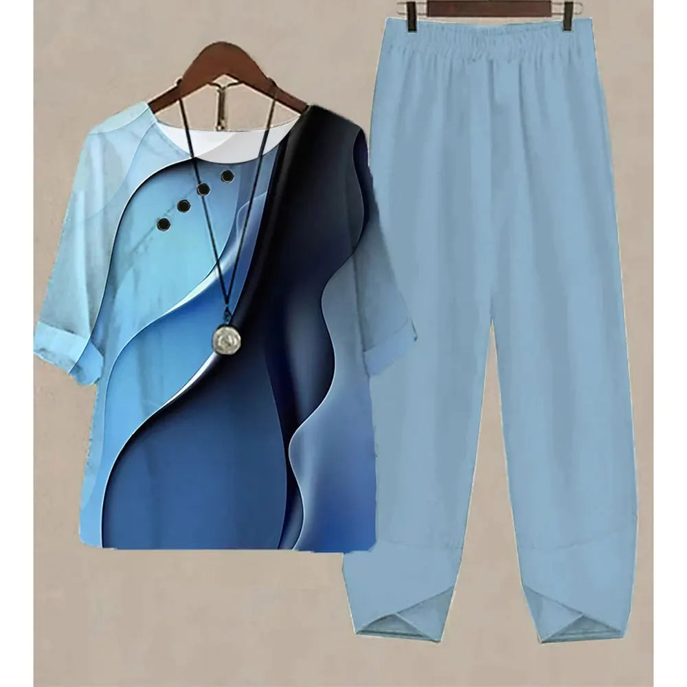 Women's Stripe Print Two Piece Set | Casual Summer Pants Outfit