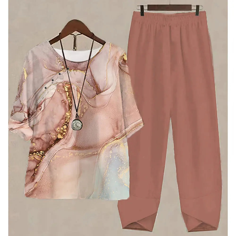 Women's Stripe Print Two Piece Set | Casual Summer Pants Outfit