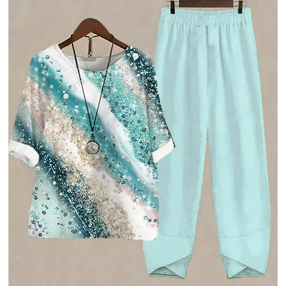 Women's Stripe Print Two Piece Set | Casual Summer Pants Outfit