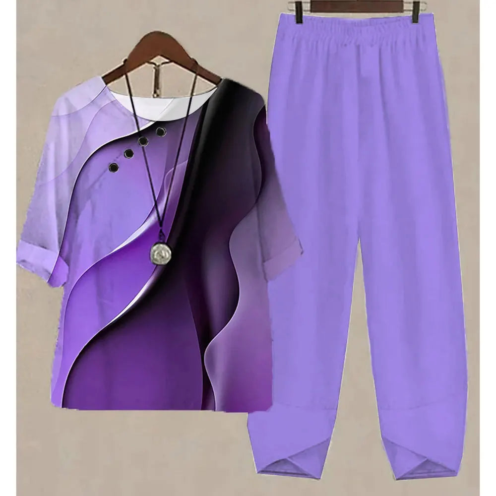 Women's Stripe Print Two Piece Set | Casual Summer Pants Outfit