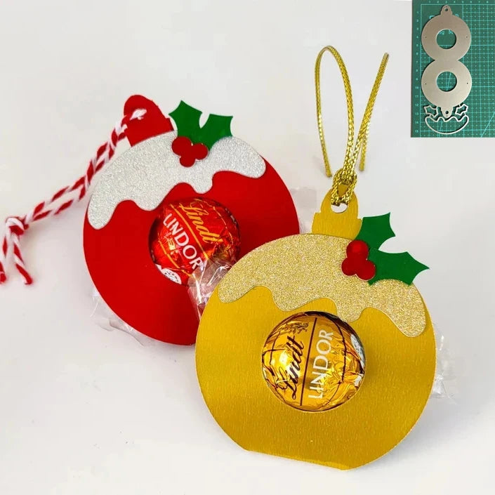 Gingerbread-shaped metal cutting die for Christmas tree ornament, candy holder, and scrapbook making gold red balls
