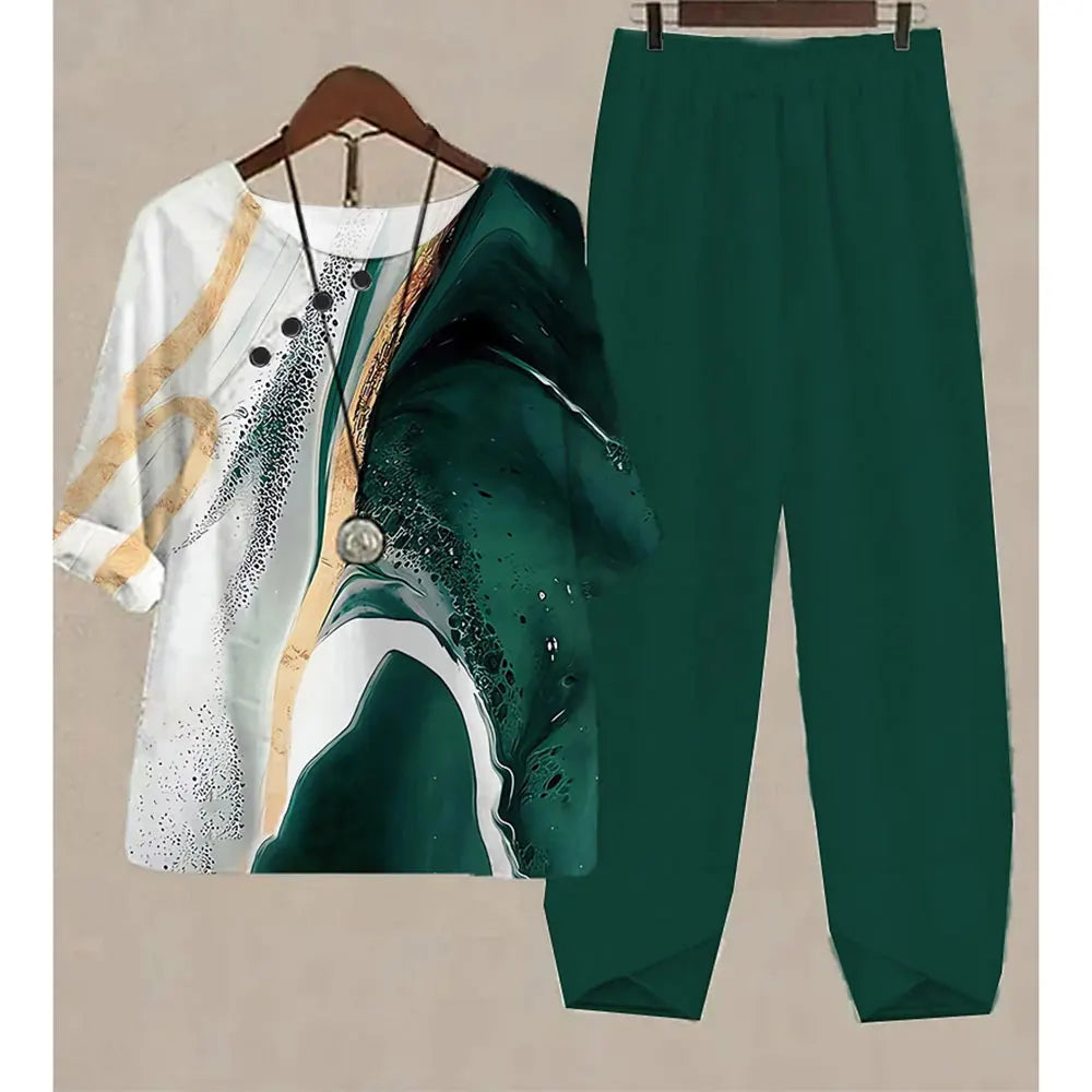 Women's Stripe Print Two Piece Set | Casual Summer Pants Outfit