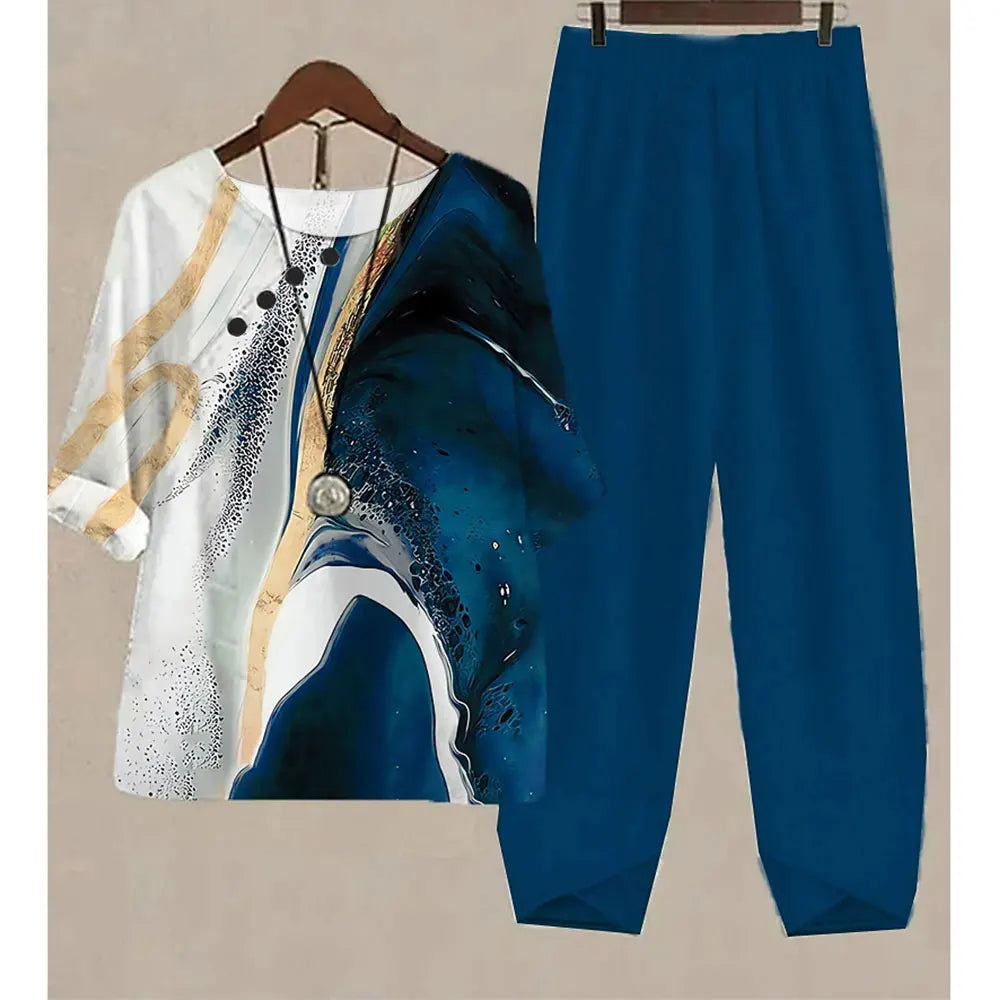 Women's Stripe Print Two Piece Set | Casual Summer Pants Outfit