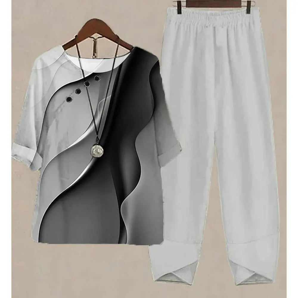 Women's Stripe Print Two Piece Set | Casual Summer Pants Outfit