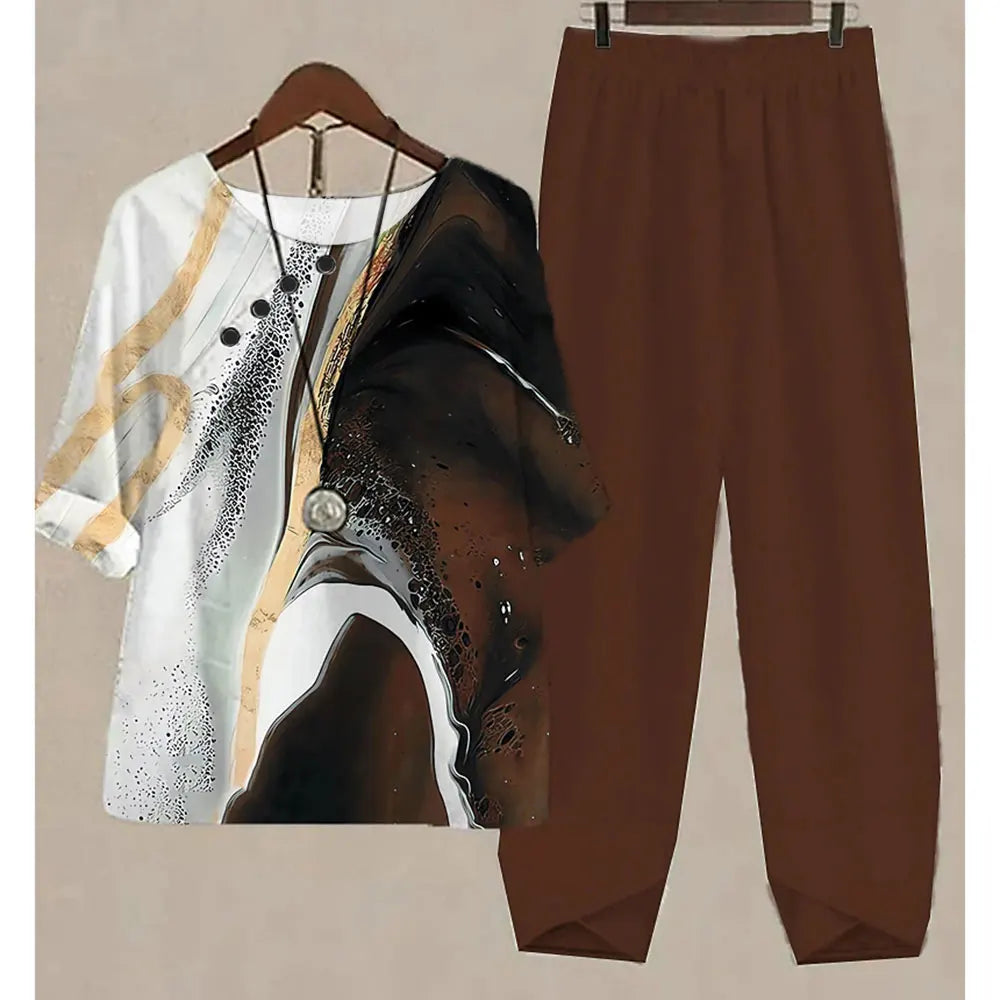 Women's Stripe Print Two Piece Set | Casual Summer Pants Outfit
