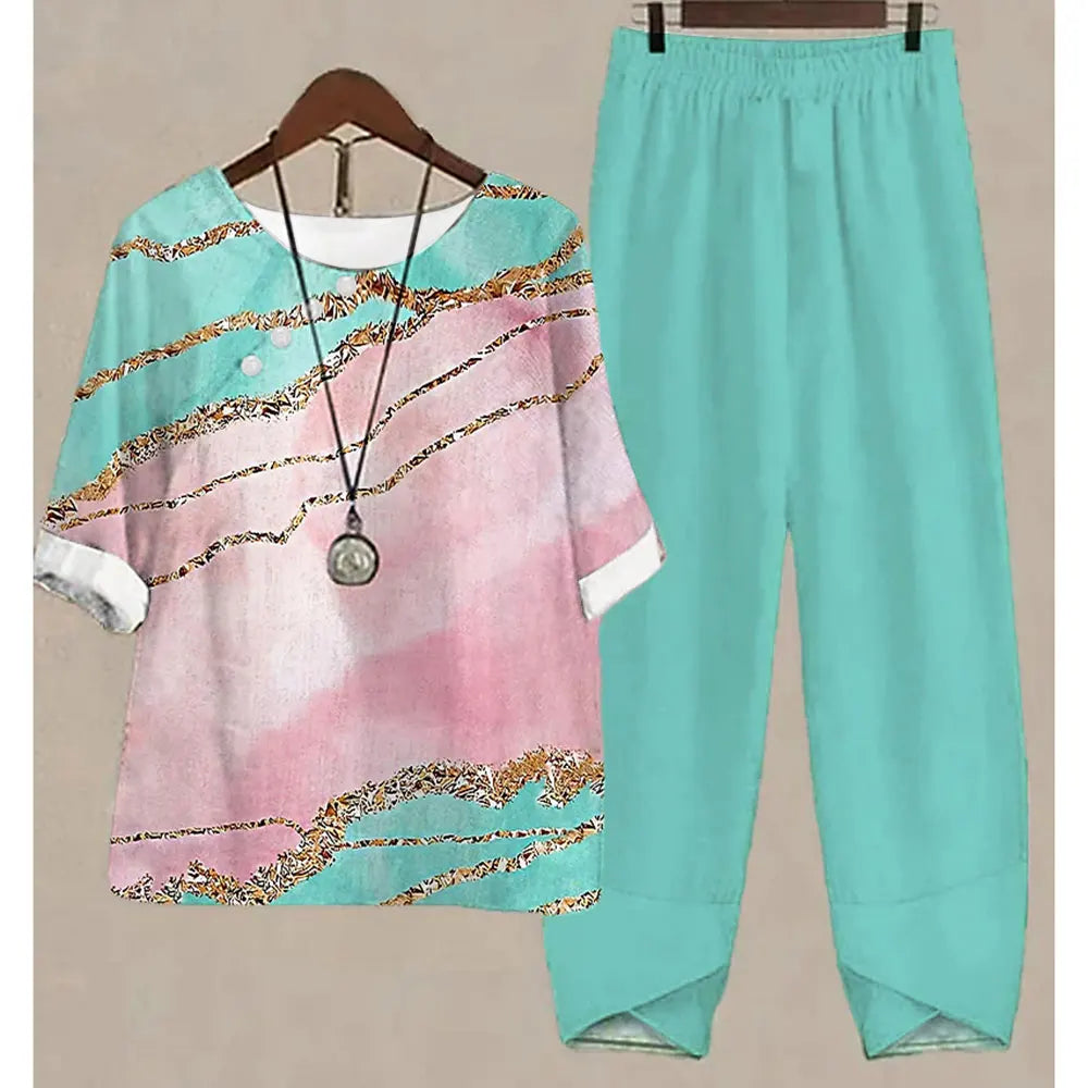 Women's Stripe Print Two Piece Set | Casual Summer Pants Outfit