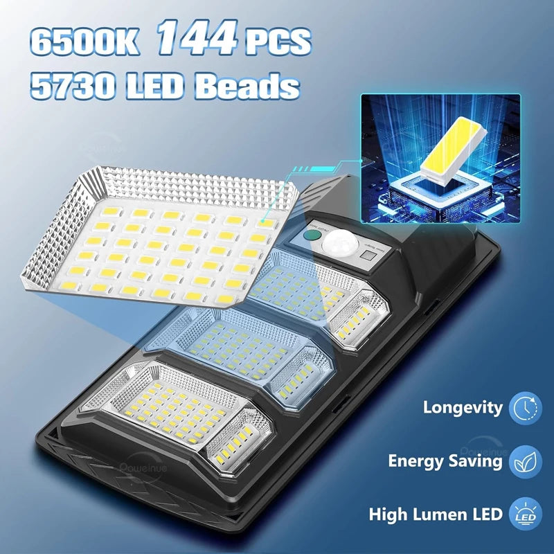 30000LM Super Bright Outdoor Solar Lamp with Motion Sensor and Waterproof LED Light for Garden, Street, and Yard - energy saving
