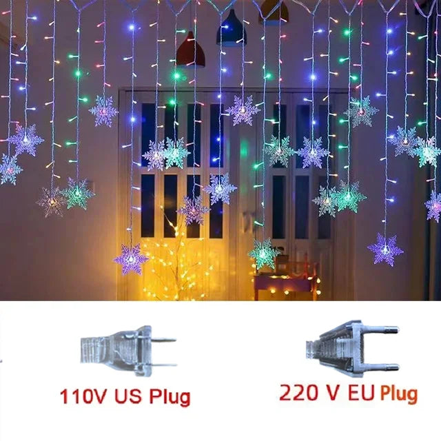 3.2M Christmas Light Led Snowflake Curtain Icicle Fairy String Lights Outdoor Garland Home Party Garden 2023 New Year Decoration-33. multi color