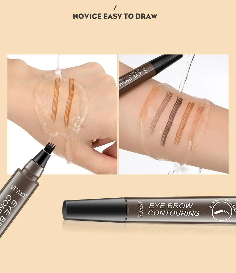 Waterproof 4-point eyebrow pencil for women with microblade effect, long-lasting liquid brow pen for natural makeup look - easy to draw