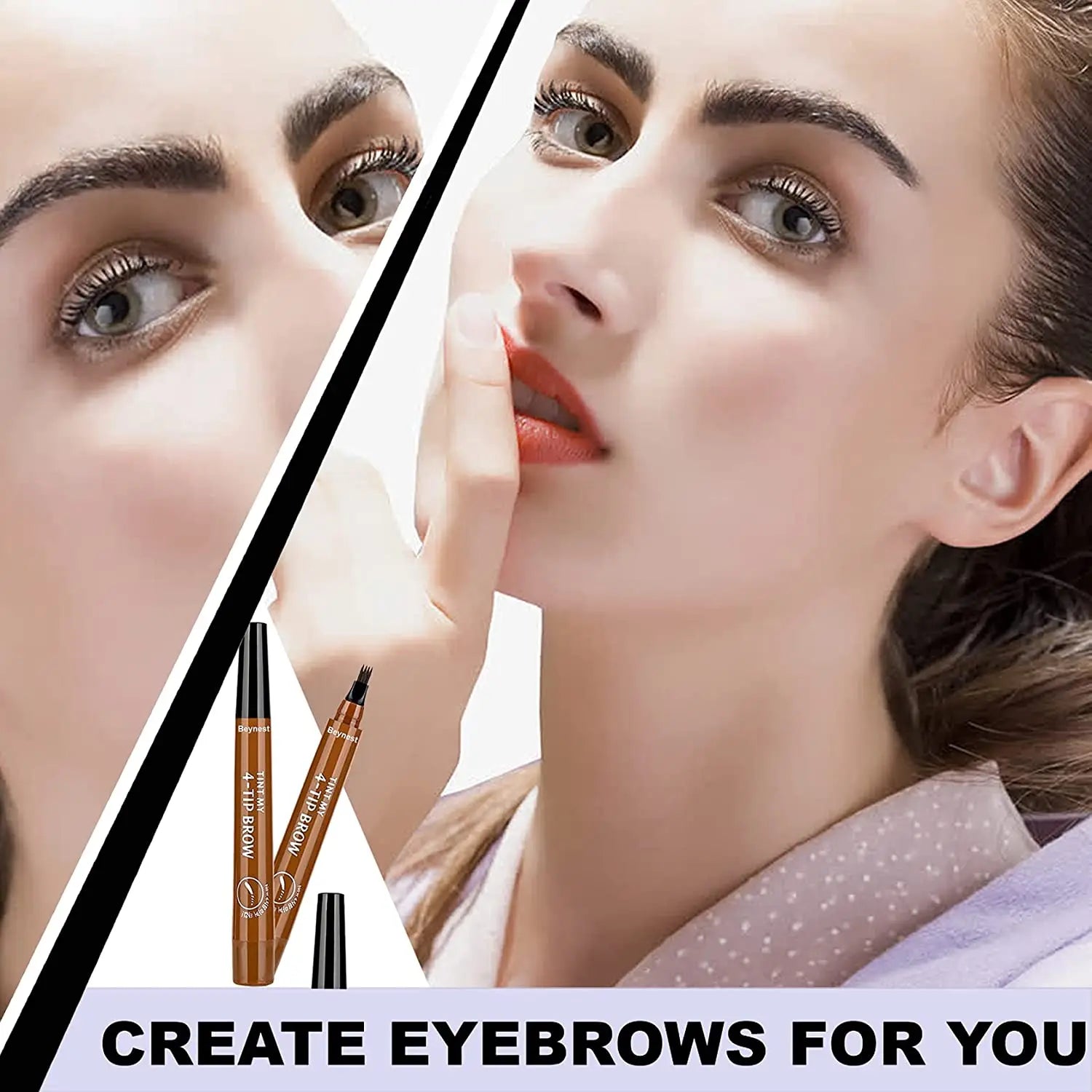 Waterproof 4-point eyebrow pencil for women with microblade effect, long-lasting liquid brow pen for natural makeup look - create eyebrows