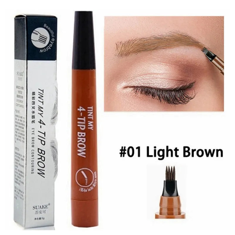 Waterproof 4-point eyebrow pencil for women with microblade effect, long-lasting liquid brow pen for natural makeup look - Light brown