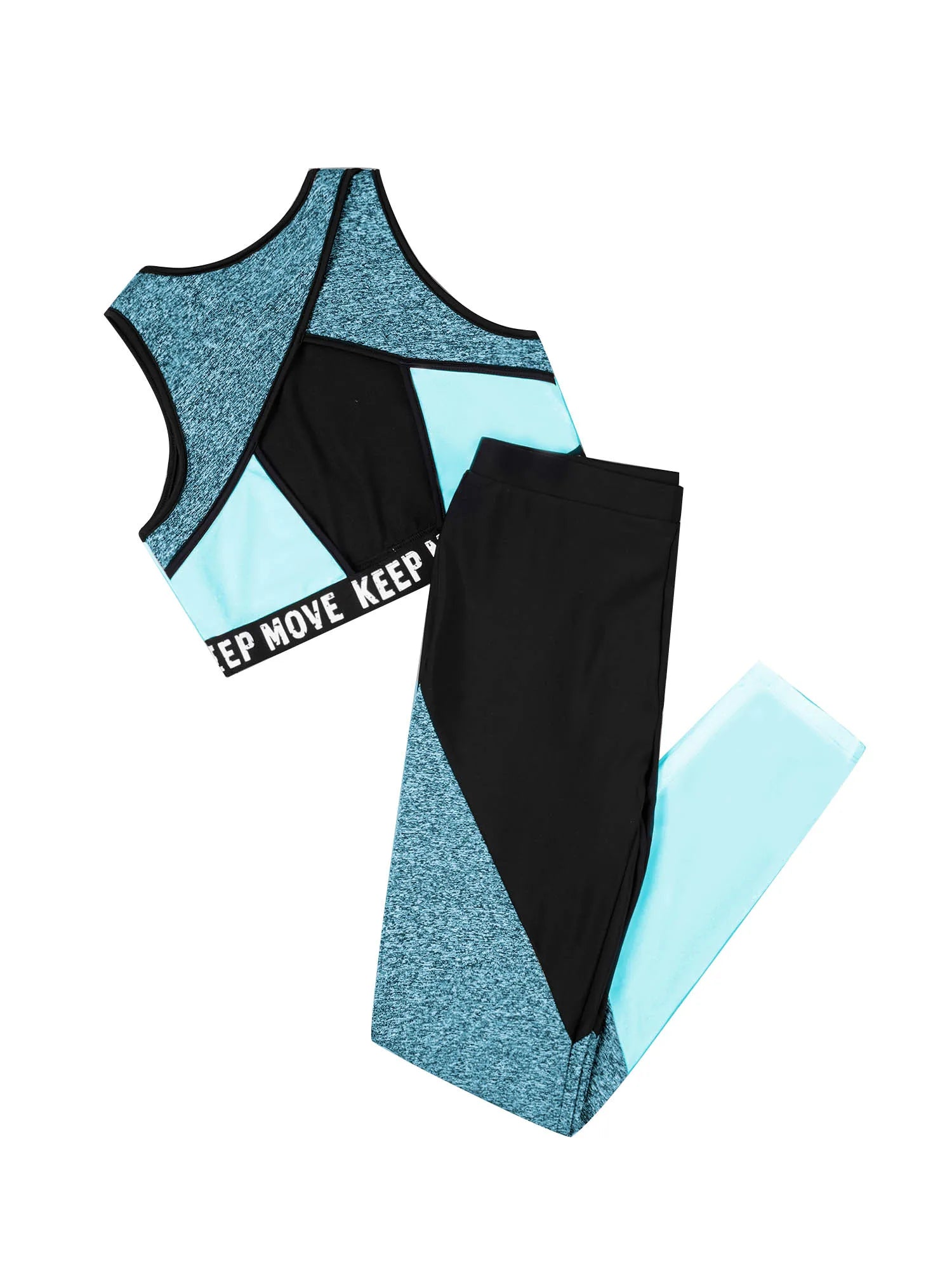 Blue and black athletic outfit with a towel on a white background