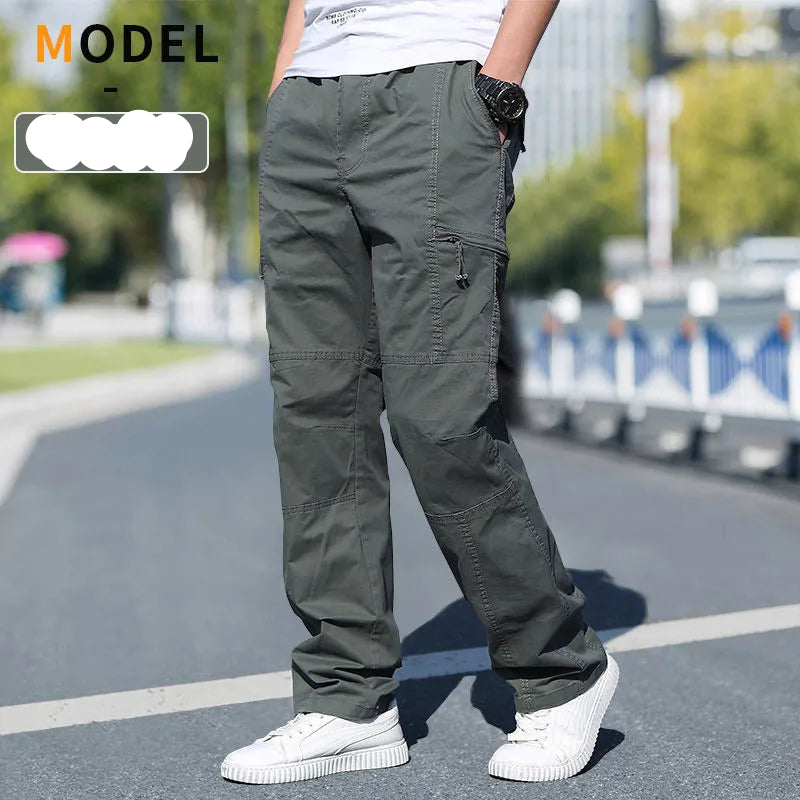 Men’s large size cotton cargo pants with elastic waist and jogger fit 7845