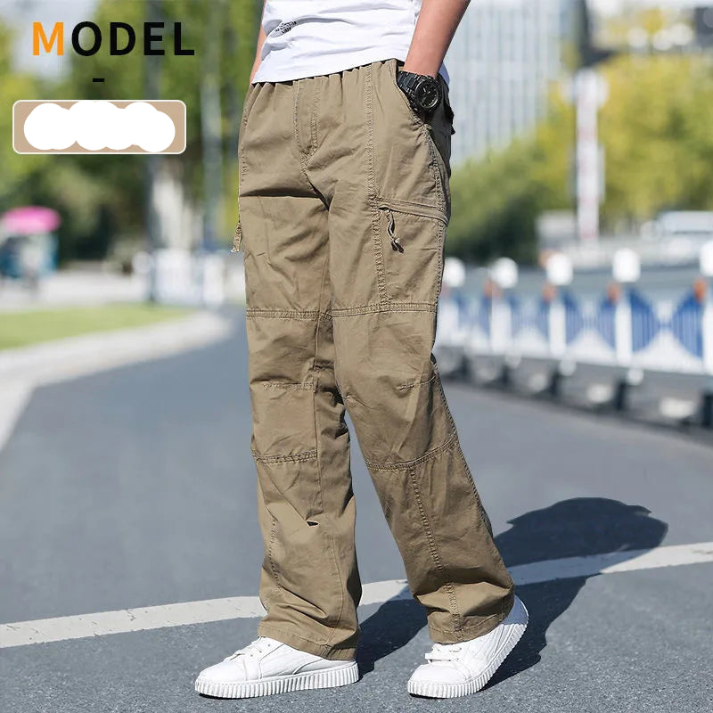 Men’s large size cotton cargo pants with elastic waist and jogger fit 4563