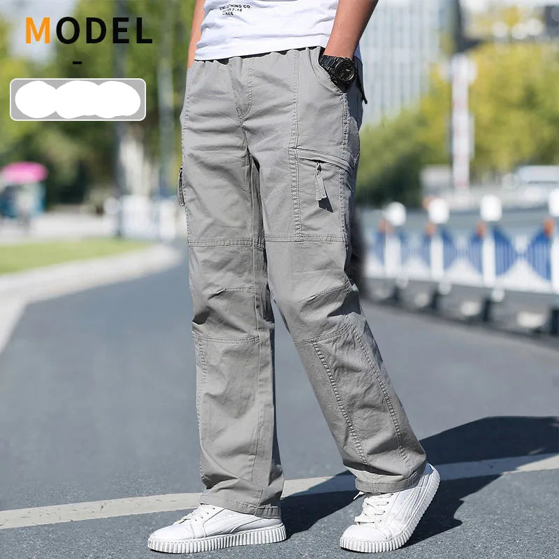 Men’s large size cotton cargo pants with elastic waist and jogger fit 124781