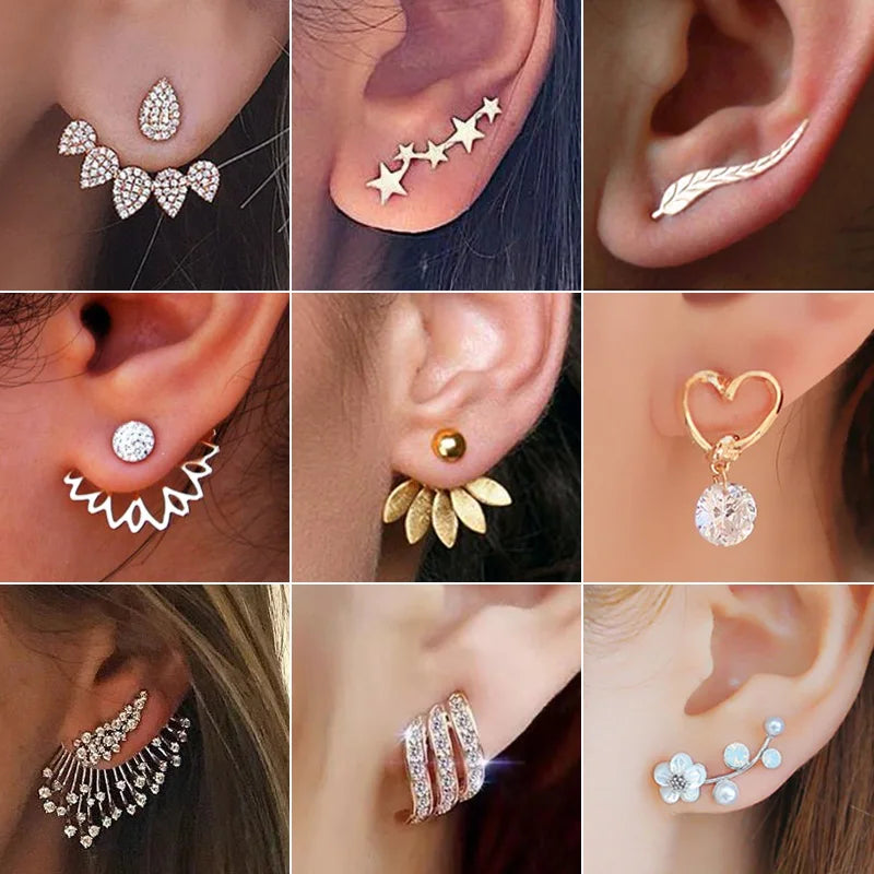 Collage of various earrings worn on ears