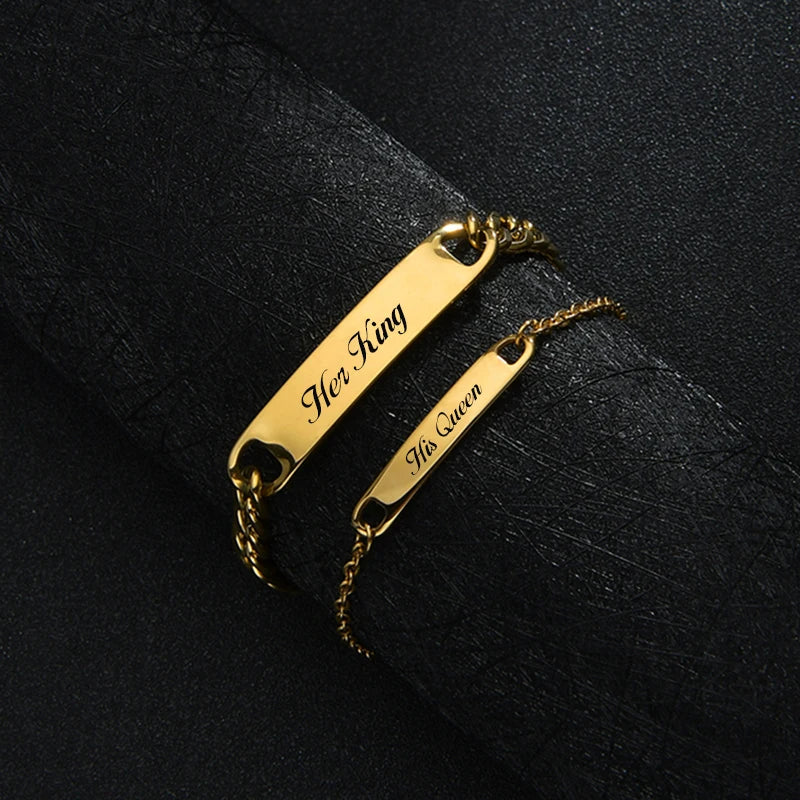  Engrave Name Custom Men Bracelets Gold Silver - 2