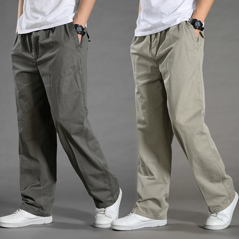 Men’s large size cotton cargo pants with elastic waist and jogger fit L greeen D gren