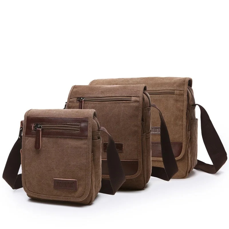 Three brown leather bags of different sizes on a white background