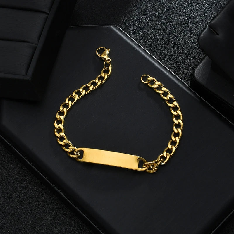  Engrave Name Custom Men Bracelets Gold Silver - 11