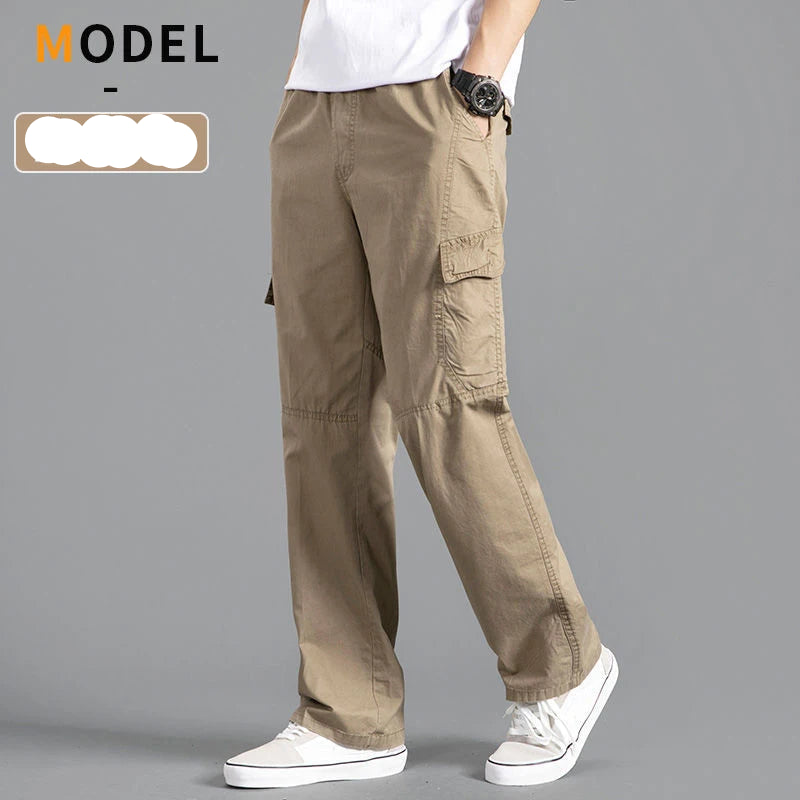Men’s large size cotton cargo pants with elastic waist and jogger fit 124121