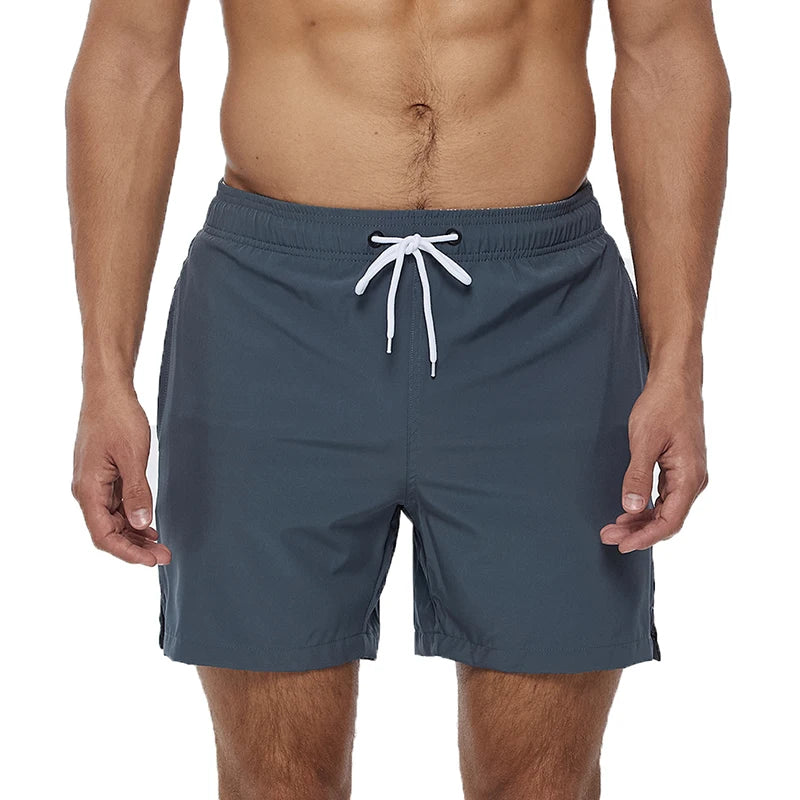 Escatch men’s quick dry swim trunks with zipper pockets and mesh lining in stylish beachwear design grey