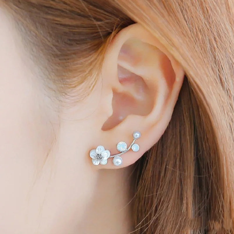 Earring worn on an ear with a blurred background
