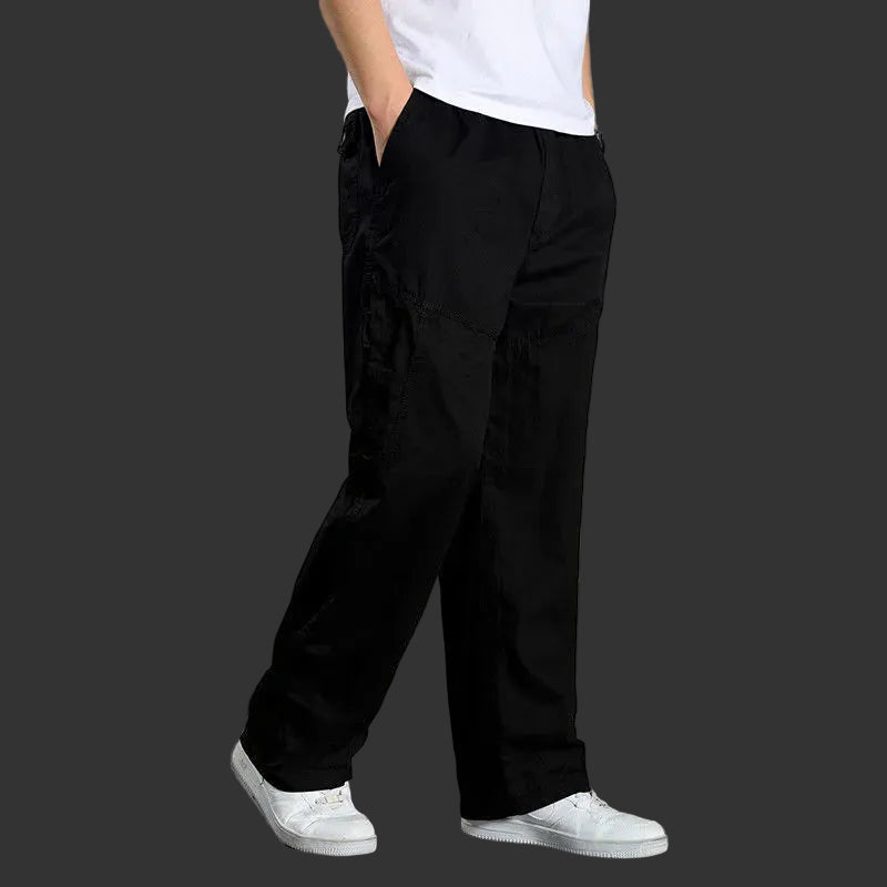 Men’s large size cotton cargo pants with elastic waist and jogger fit 02221