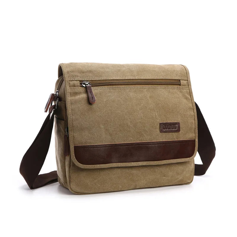 Beige shoulder bag with brown accents on a white background