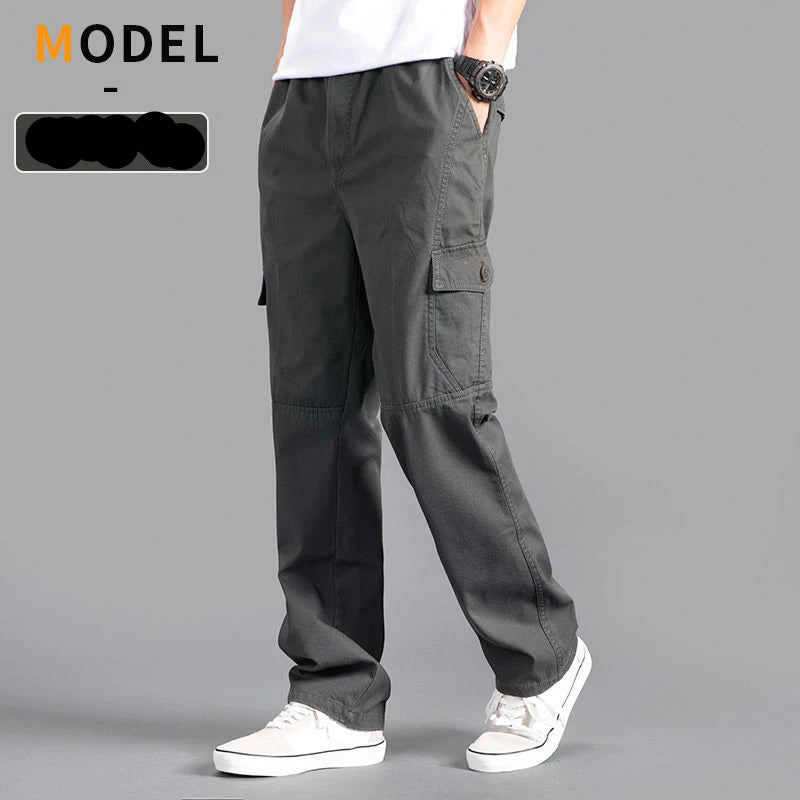 Men’s large size cotton cargo pants with elastic waist and jogger fit 12365