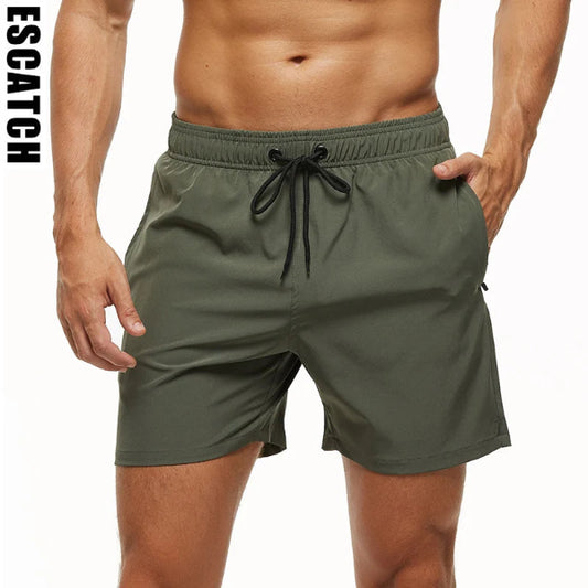Escatch men’s quick dry swim trunks with zipper pockets and mesh lining in stylish beachwear design