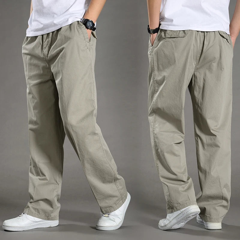 Men’s large size cotton cargo pants with elastic waist and jogger fit 002