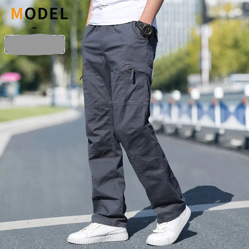 Men’s large size cotton cargo pants with elastic waist and jogger fit 45632