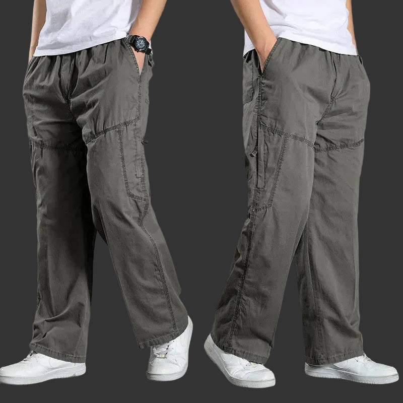 Men’s large size cotton cargo pants with elastic waist and jogger fit 236523