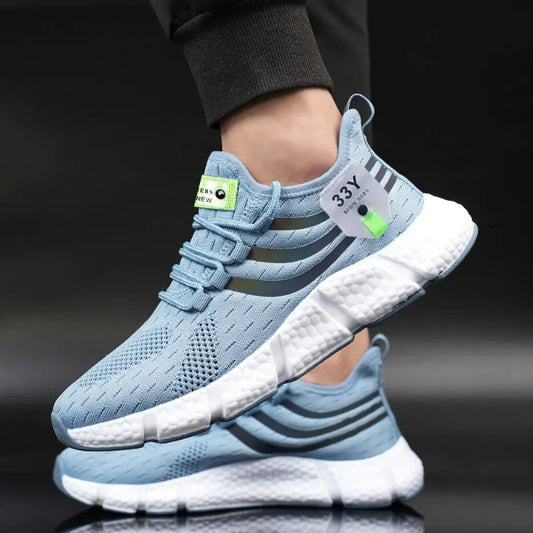 Men’s black breathable mesh lightweight sport sneakers for running, jogging, walking, and casual wear - Blue