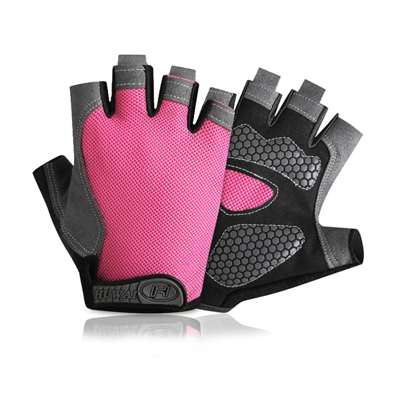 Men and Women Breathable Half Finger Cycling Gloves with Anti-Slip Grip   - pink