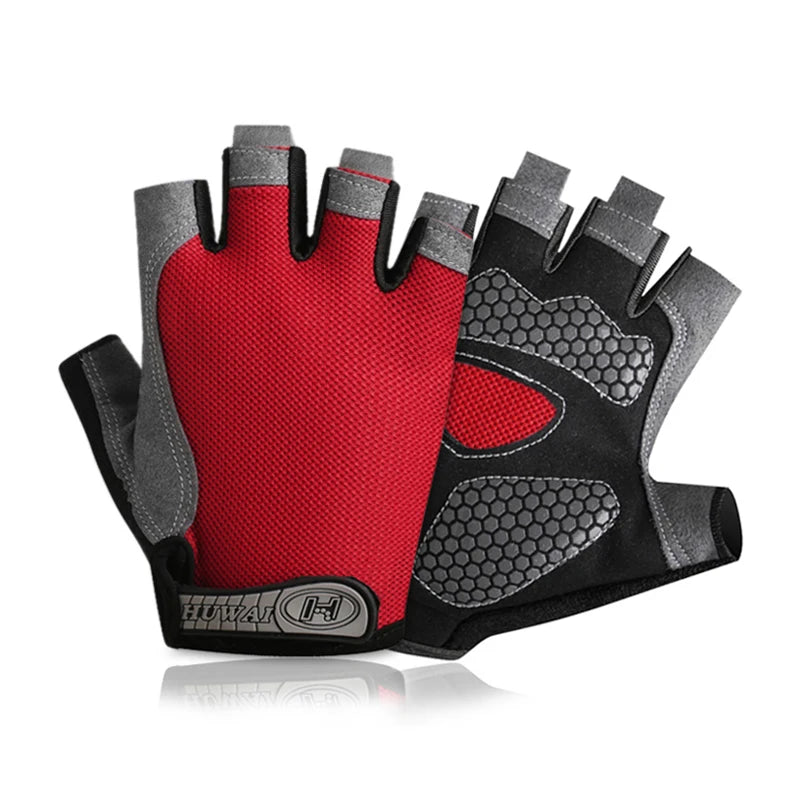 Men Women  Gym  Bicycle Gloves Half Finger  - red