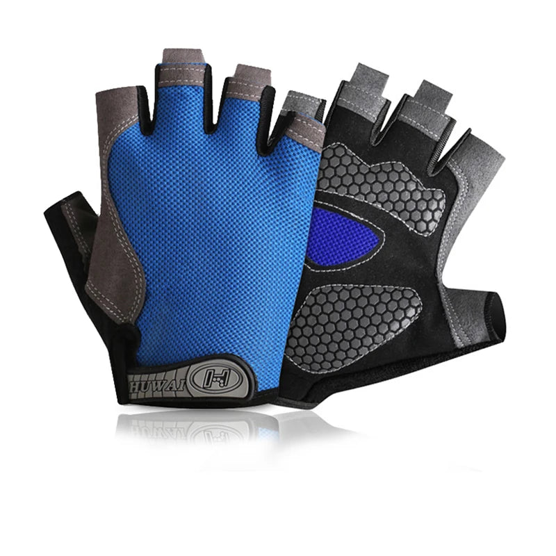 Men and Women Breathable Half Finger Cycling Gloves with Anti-Slip Grip   - blue