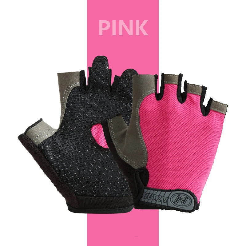 Men and Women Breathable Half Finger Cycling Gloves with Anti-Slip Grip  - pink black